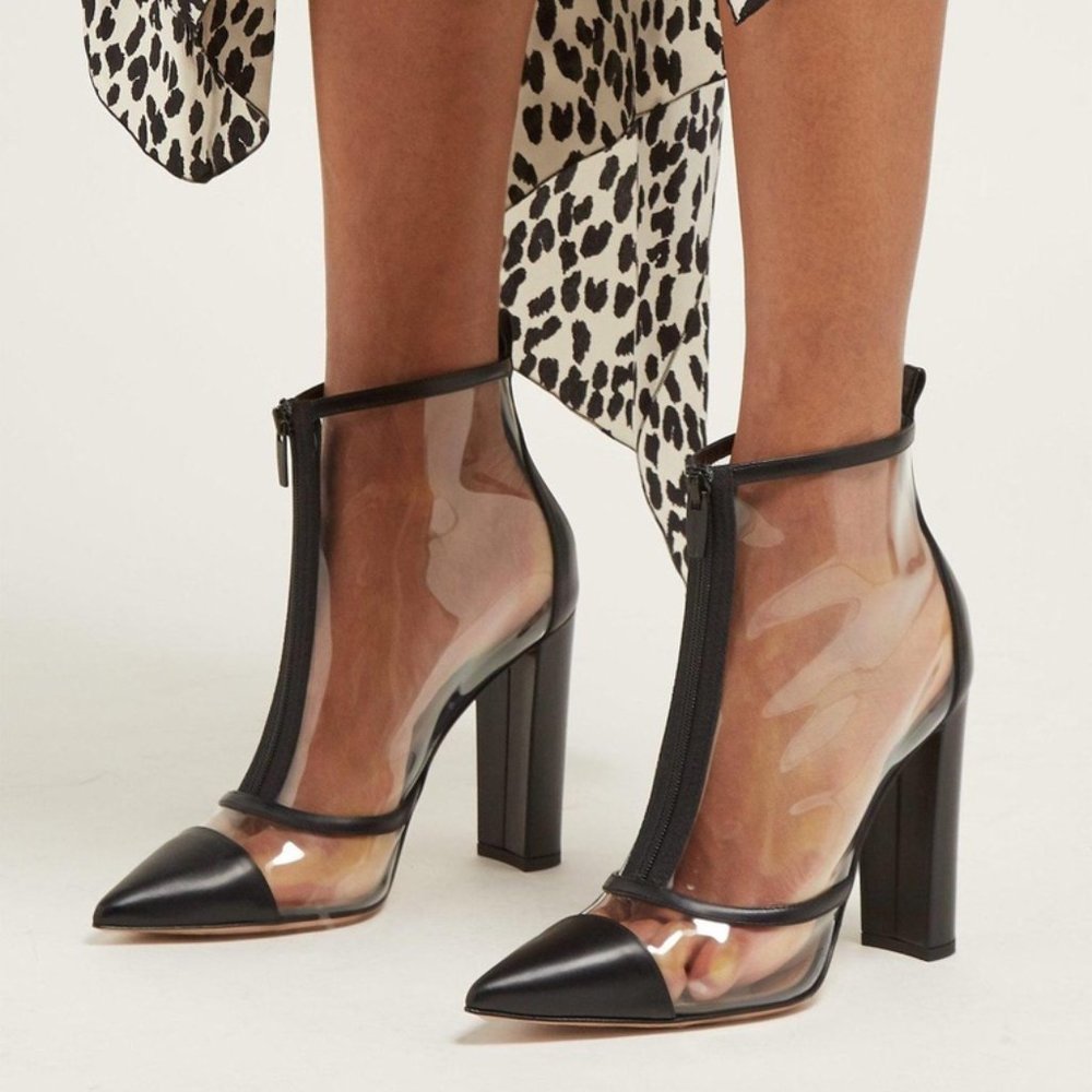 Gianvito Rossi Watson 85 Plexi Paneled PVC & Leather Ankle Bootie Black